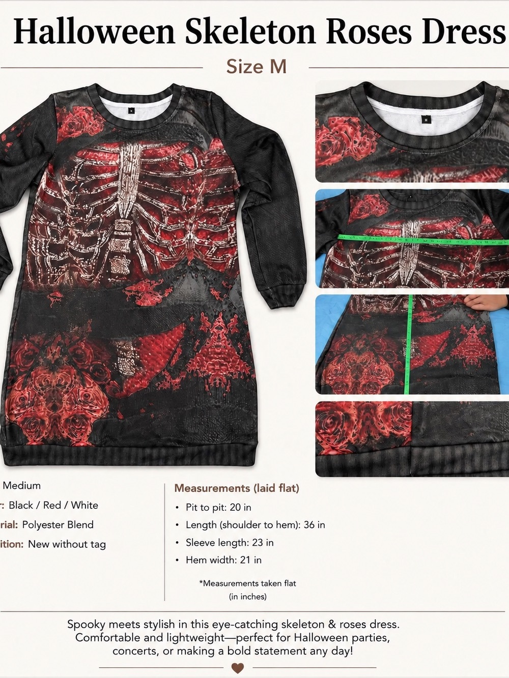 Source Unknown Black and Red Skeleton & Roses Sweatshirt Dress